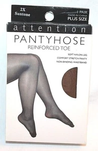 Attention Nylon Plus Size Pantyhose w/ Reinforced Toe Suntone - 1X-3X - Picture 1 of 1