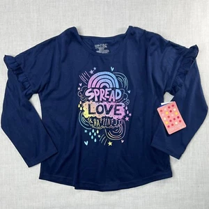 Saint Eve Girls Pajama Top Size 14 Navy Blue Colorful Graphics Spread Love New - Picture 1 of 9