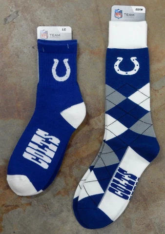2 Pack NFL Indianapolis Colts Socks Gift Set Blue White 501 Crew Large Argyle Cover