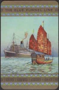 Playing Cards Single Card Old Vintage * BLUE FUNNEL LINE Shipping Advertising AB - Picture 1 of 3