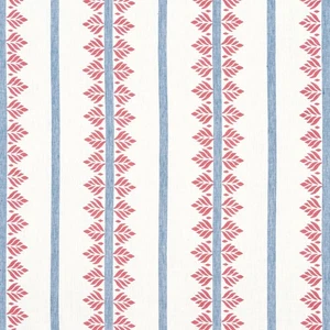 Anna französischer Handblock Leinen Druck Stoff-Farn Streifen/rot blau 5,50 Yard AF15105 - Bild 1 von 2