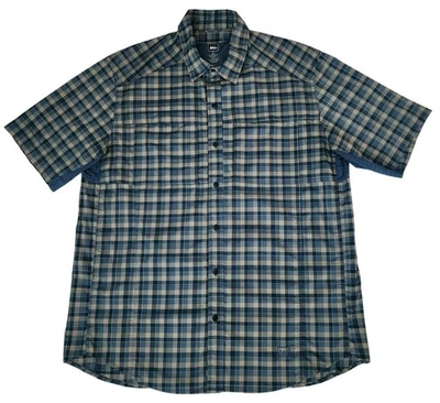 REI Men's Vented Short Sleeve Button-Up Sahara Tech Blue Plaid Shirt Size Large - Image 1 of 4