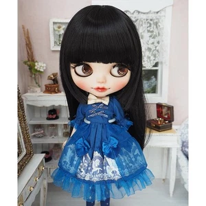 Neo Blythe Wig Hime Bang Straight Black 10" Doll Hair Wig Only, No Doll - Picture 1 of 5
