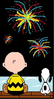 CROSS STITCH+ CRAFT PATTERN Charlie Brown Snoopy 4th of July Fireworks Patriotic - Image 1 of 4