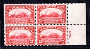 US 1913 PARCEL POST 75¢ BLOCK OF 4 WITH PLATE # SCOTT #Q11 THREE MNH - Picture 1 of 2