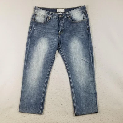 Ecko Unltd 牛仔裤男式 38x27 蓝色宽松版型 759 复古褪色牛仔拉链门襟 — 第 1/4 张图片
