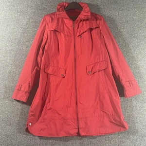 Cole Haan Women’s XL Red Rain Jacket Packable Hidden Hood Trench Coat Travel - Picture 1 of 10