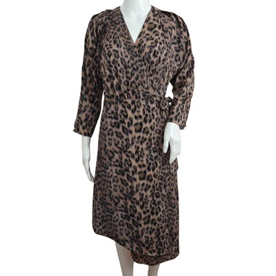 Vestido envolvente estampado de leopardo Joie talla XS escote en V dobladillo asimétrico ojo de cerradura carrera Foto 1 de 4