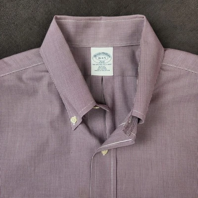 Brooks Brothers Shirt Mens 16 4/5 Burgundy Slim Fit Non Iron Cotton Button Up - Image 1 of 4