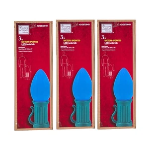 Paquete de 3 bombillas LED Jumbo azul que funcionan con baterías decoración de patio de vacaciones molde soplado - Imagen 1 de 1
