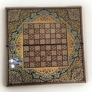 Handmade Khatam Backgammon & Chess Set Inlaid Folding Wooden Board w/ Case - Picture 1 of 24