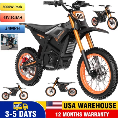 Electric Dirt Bike Peak 3000W 48V 21AH Bicycle 34MPH motorcycles for Teens Adult - Image 1 of 4
