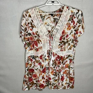 Torrid Blouse Babydoll Crinkle Gauze Floral Inset Lace Peasant Boho  Womens 1X - Picture 1 of 11