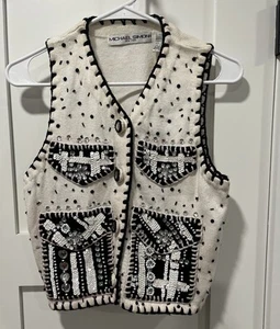 1995 Michael Simon Black Off White Beaded Sweater Vest-Designer-kitsch- - Picture 1 of 10
