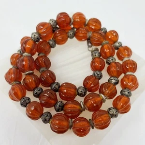 Vintage Melon Glass Beads Sterling Silver 24" Long Orange - Picture 1 of 6