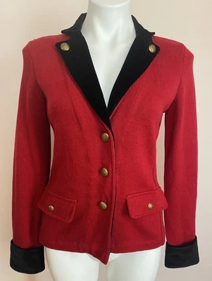 Chaqueta Lauren Ralph Lauren Negra Terciopelo Cuello Puño Tejida Roja Militar De Colección Pequeña Foto 1 de 4