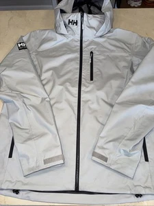 HELLY HANSEN MENS GREY FOG CREW HOODED WATERPROOF SAILING JACKET SIZE L $175 - Picture 1 of 17