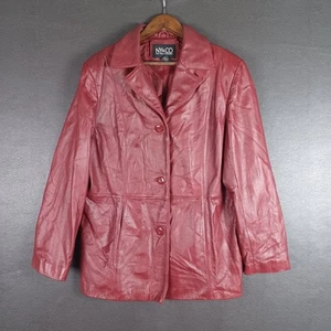 NY&Co Leather Jacket Womens XL Retro Style Lined Red Three Button Pockets - Picture 1 of 11
