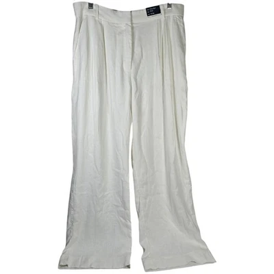 A&F Curve Love Tailored Linen-Blend Wide Leg Pant White 33 16R NWT - Image 1 of 4