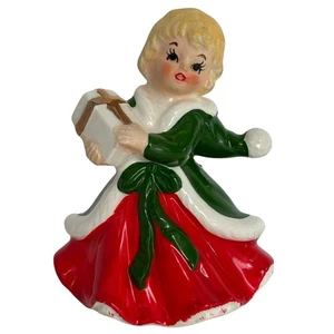 Figura de niña de Navidad Lefton regalo regalo 724 vacaciones Japón años 60 4 pulgadas - Imagen 1 de 16