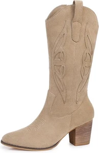 SHIBEVER Cowboy Boots for Women Mid: Black Wide Calf Cowgirl Western...  - Picture 1 of 54