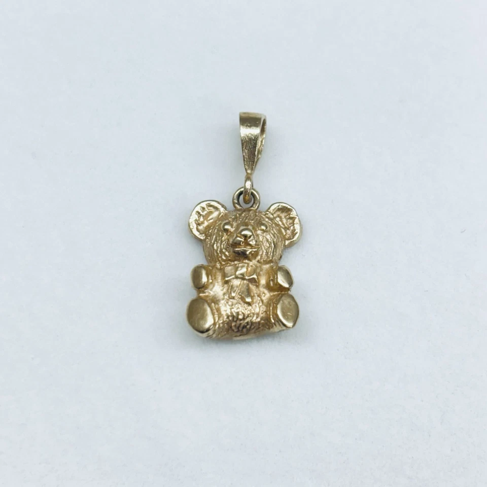 14k Yellow Gold Teddy Bear Bow Tie Pendant Charm - Image 1 of 4