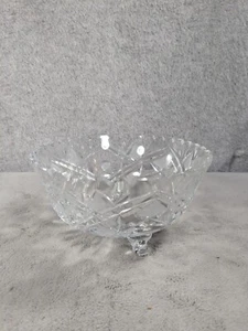 Large Three Foots Crystal Candy Bowl 24% Lead Crystal Poland Crystal Clear - Picture 1 of 7