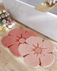 Flower Bath Rug Funny Floral Bath Mat Soft Plush Fluffy Red Rug Absorbent Nonsli - Picture 1 of 9