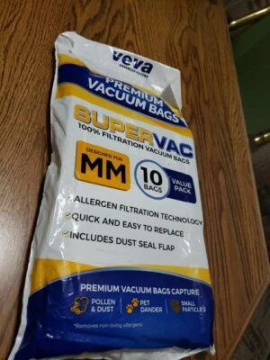 VEVA 10 Pack•  Premium SuperVac Vacuum Bags Type MM Captures Pollen & Dust New - Image 1 of 3