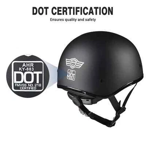 AHR German Style Half Face Motorcycle Helmet DOT Bike Chopper Cruiser Scooter - Picture 1 of 10
