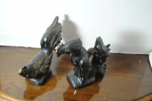 Antique Black with Gold Trim Terra Cotta Rooster and Hen Figurines - Picture 1 of 10