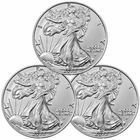 Lot of 3 - 2022 American Eagle Coins 1 oz .999 Fine Silver BU Uncirculated Cover