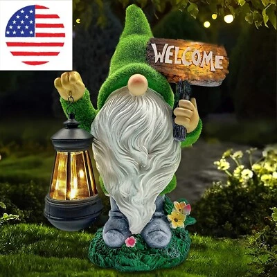 Garden Gnome Statue Outdoor Large Flocked Resin Gnome Figurine with Solar Light  - Image 1 of 4