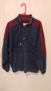 Vintage Bugle Boy Fleece Jacket Mens M Color Block Pullover 1/2 Zip Snap Button - Picture 1 of 10