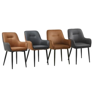 2pcs Faux Leather Dining Chairs Set Color Match Metal Legs Armchair Restauant - Picture 1 of 54