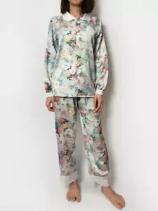 Women's Sleepwear Silky Satin Long Retro Floral Print Pajama Set PJs Lounge Wear - Picture 1 of 1