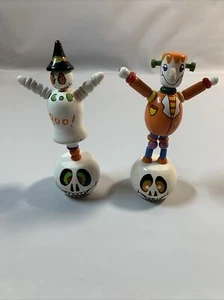 Hölzerne Frankenstein & Hexe Schiebepuppe 5 Zoll Halloween zusammenklappbares Daumenspielzeug Set - Bild 1 von 4