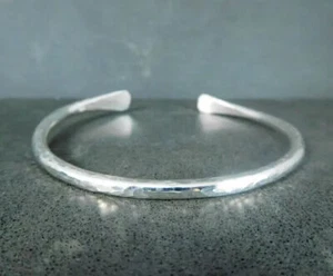 Solid Sterling Silver Cuff Bracelet Hammered Adjustable Bangle 925 Simple Silver - Picture 1 of 4