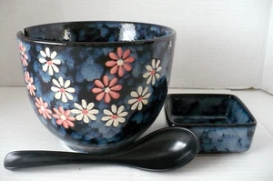 Ceramic Japanese Noodle Bowl w/Spoon & Sauce Dish - Picture 1 of 5