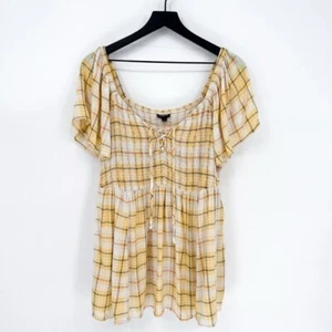Torrid Women's 3X Rayon Slub Smocked Bodice Flutter Sleeve Top in Gabby Plaid - Picture 1 of 10