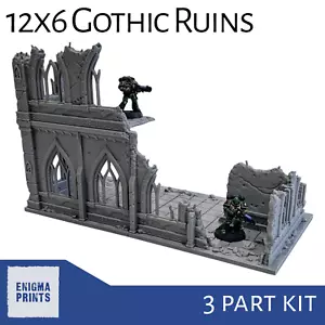 12x6 Gothic Ruins (Open Windows) - 28mm 3D Printed Terrain Tabletop Wargaming - Picture 1 of 9