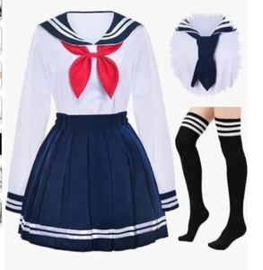 NEW Elibelle Japanese School Girls Uniform Sailor Blue Pleated Skirt Anime SZ S - Picture 1 of 5