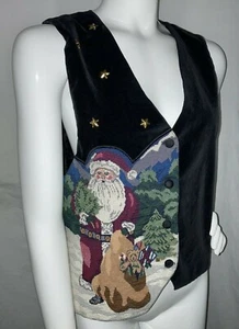 ON THE VERGE Weihnachten Weihnachtsmann Gesicht Damen Weste Gobelin Gr. S Vintage USA - Bild 1 von 12