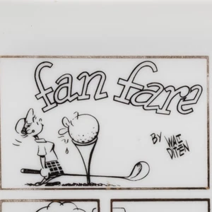 Vintage Fan Fare Golf Comic Cartoon White Glass Tray Walt Ditzen Gold Trim - Picture 1 of 9
