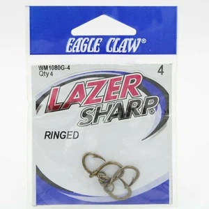 Eagle Claw WM1080G Lazer Sharp Ringed Hooks Size 4 - Picture 1 of 2