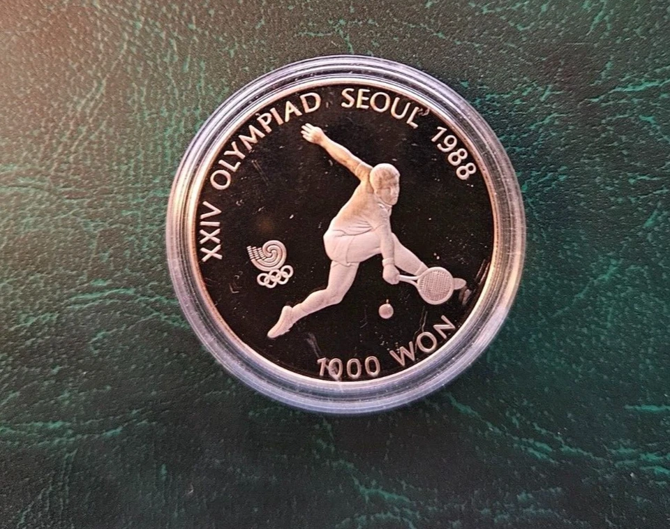 1987 South Korea 1000 Won Coin PROOF 1988 Seoul Olympics Tennis - Image 1 of 4