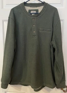 LL Bean Sherpa Lined Thermal Henley Pullover Shirt Waffle Katahdin Green Sz XL - Picture 1 of 4