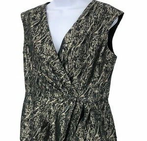 Abstract Metallic Dress Womens Size 12 V Neck Ruffle Sleeveless Evan Picone - Picture 1 of 12