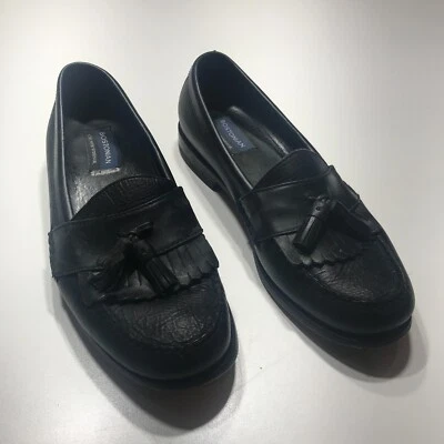 Mocasín Bostonian Crown Windsor para hombre 10,5 cuero negro falda escocesa sin cordones Foto 1 de 4