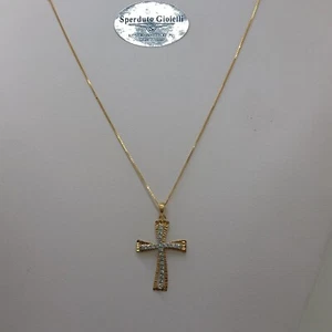 Collar de Mujer con Cruz En Oro Amarillo y Blanco 18KT Circonitas 4,1 Gr. (0440) - Imagen 1 de 11